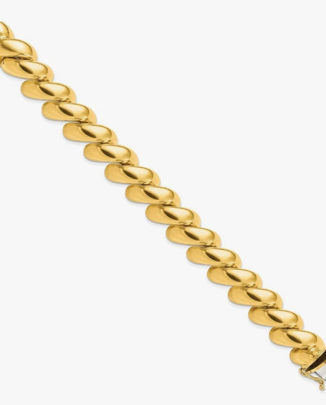 COCOMONEY 14K Solid Yellow Gold San Marco Chain Bracelet