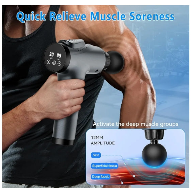 Massage Gun, Muscle Massage Gun for Athletes Handheld Electric Deep Tissue Back Massager, Percussion Massage Device for Pain Relief with 30 Speed Levels 9 Heads