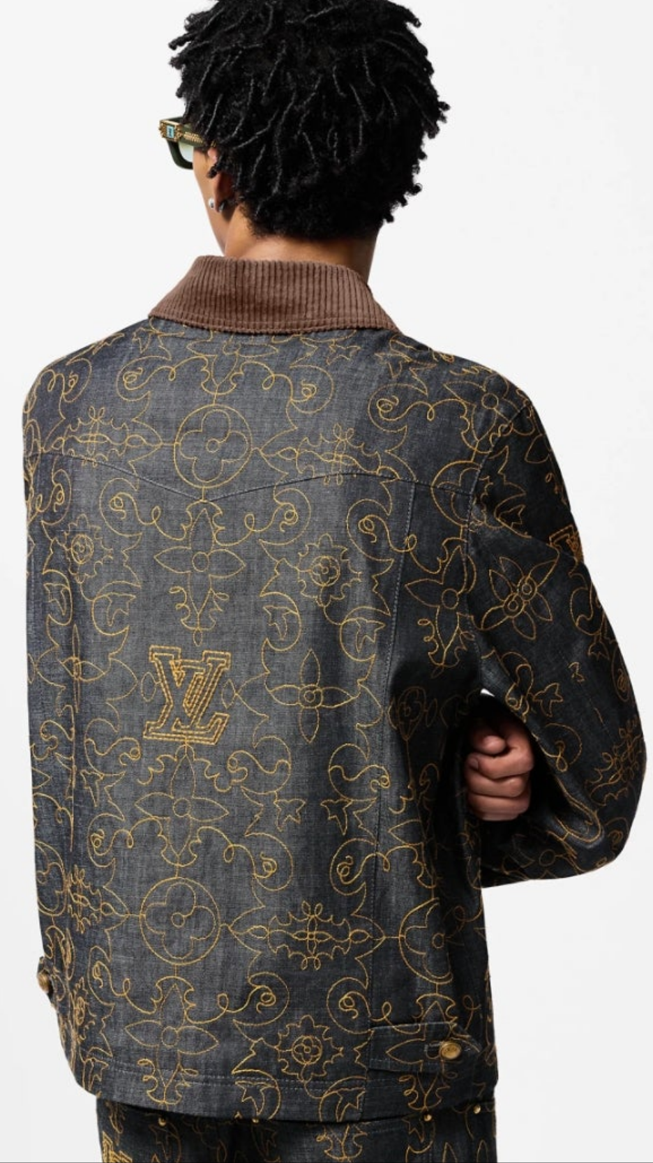 Louis Vuitton Embroidered Denim Jacket and Embroidered Denim Pants 2 piece outfit