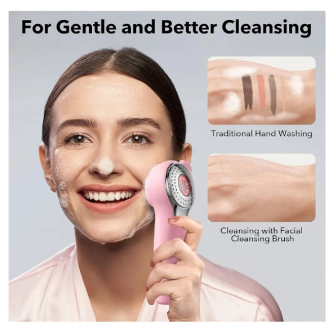 Facial Cleansing Brush Face Scrubber, Silicone Electric Deep Cleaning Exfoliating Brush with Nose Scrub Blackhead Remover, Waterproof Rechargeable Thermal Massager Skin Care Routine Men Women