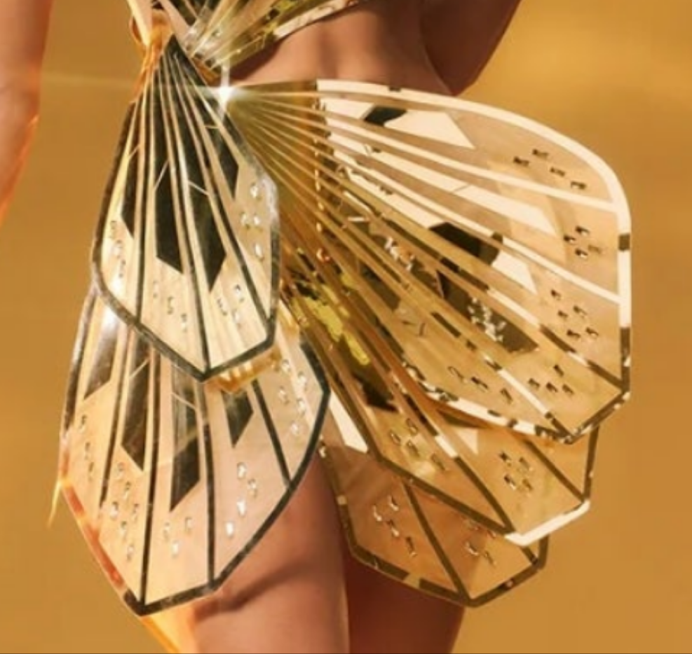 COCOMONEY Butterfly Embellished Cutout Mini Dress In Gold size XS