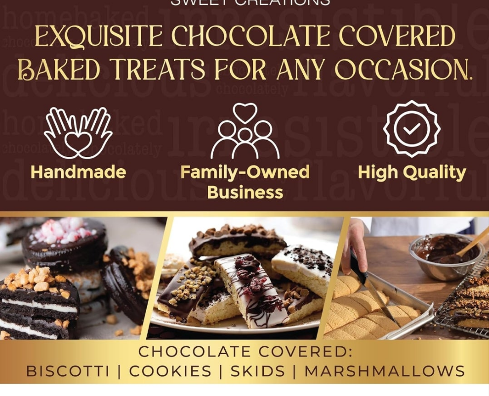 Chocolate Biscotti Gift Box, Gourmet Cookie Gift Basket for Food Delivery, Fancy Cookies Gift Ideas for Women, Men, Wife Girlfriend