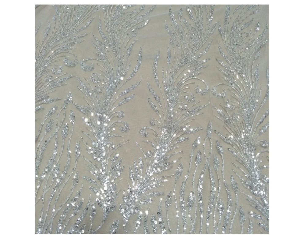 1 Yard Long 130cm Wide Bridal Lace Fabric - Silver Beading and Sequins Lace Fabric Accessories