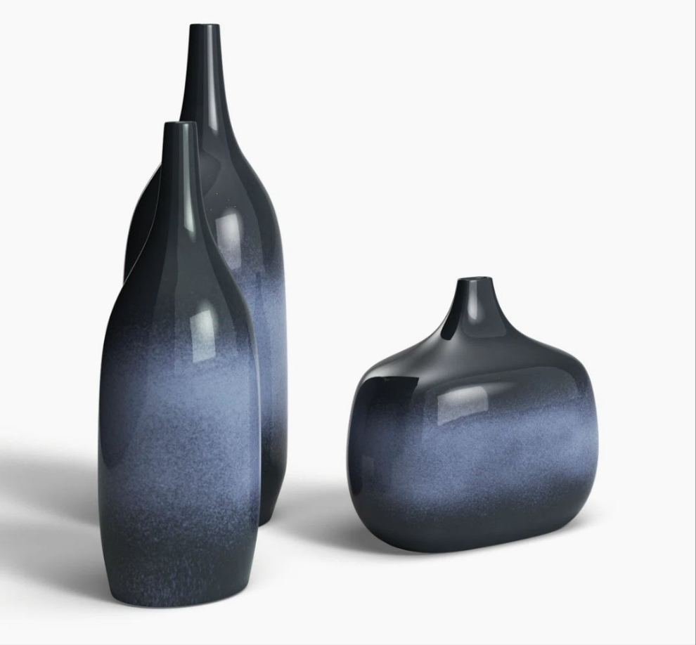 3-Piece Set of Ceramic Table Vases in Blue or Green
