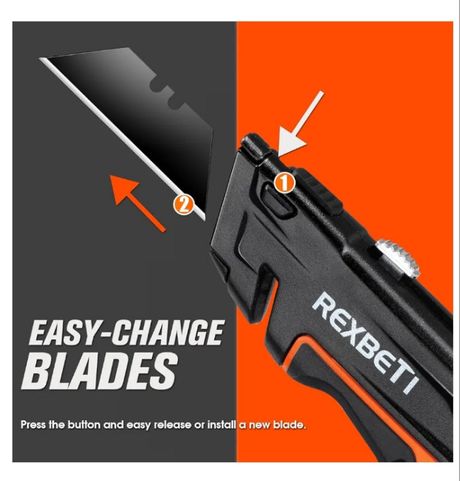 REXBETI Retractable Folding Utility Knife, 6 Pack, SK5 Heavy Duty Box Cutter for Cartons, Cardboard and Boxes, Blade Storage Design, Extra 20 Blades Included