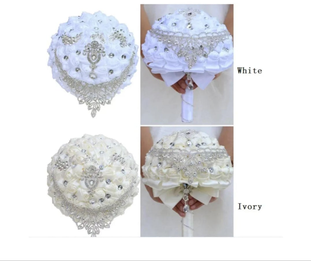 Handmade Luxury Wedding Bridal Bouquet Large Silk Rose Holding Toss Artificial Flowers Bouquets with Satin Ribbon Pearls Rhinestone for Bride Vintage Royal Wedding BouquetHandmade Luxury Wedding Bridal Bouquet Large Silk Rose Holding Toss Artificial Flowe