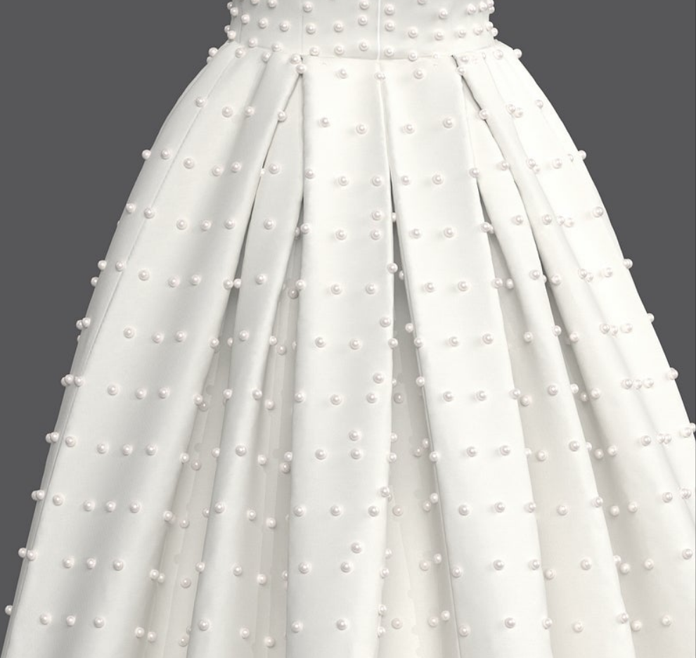 Wedding Strapless Bubble Beaded Tunic Midi Dress-White