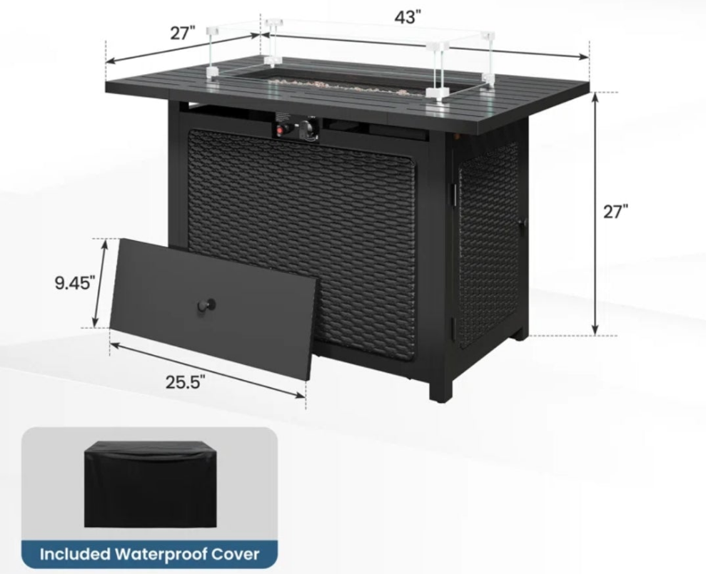 27'' H x 43'' W Steel Propane Outdoor Fire Pit Table with Cover