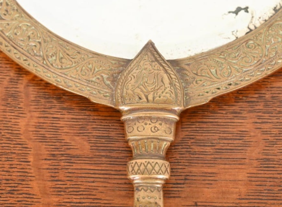 Antique Tiffany & Co. Bronze Doré Alhambra Vanity Hand Mirror, Circa 1910