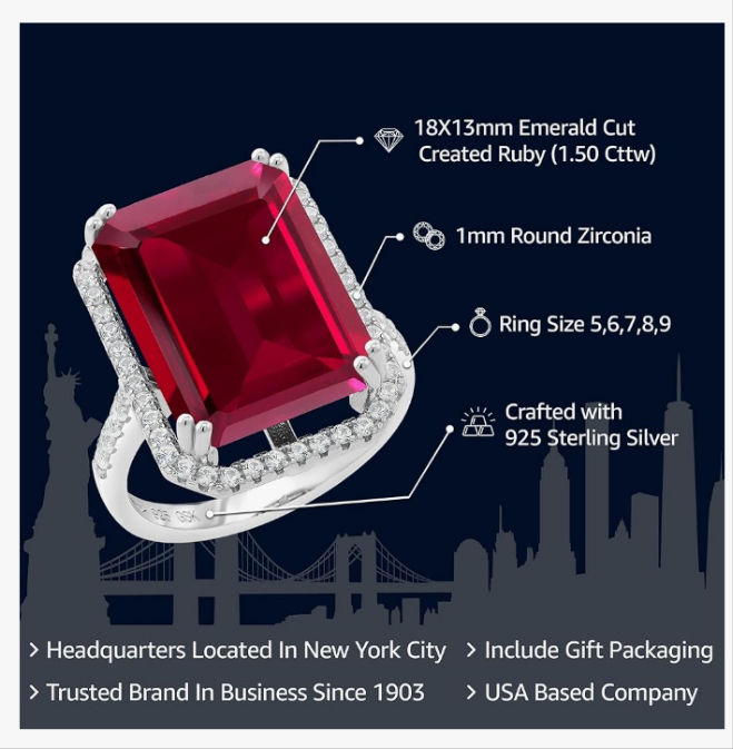 925 Sterling Silver Gemstone Ring | 18X13MM | Wedding Anniversary Promise Ring For Women