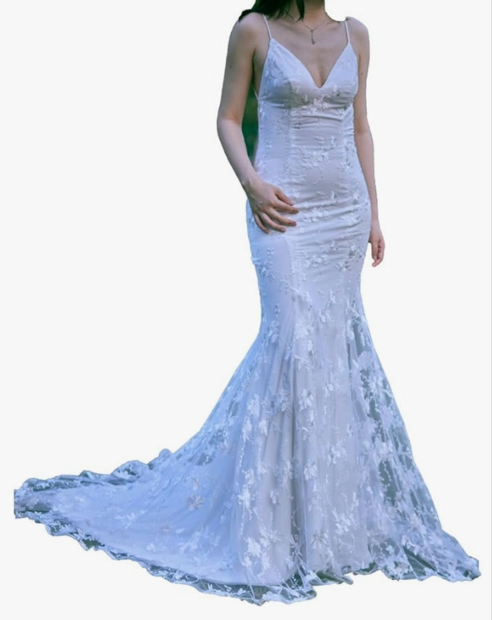 Applique Wedding Dresses for Bride Spaghetti Straps Mermaid V Neck Open Back Bodycon Long Bridal Gown