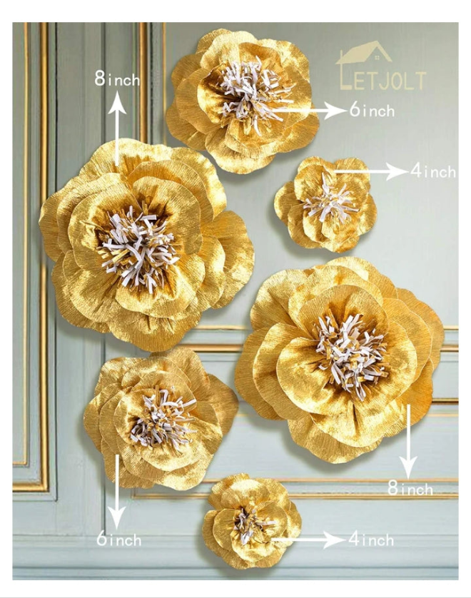 Home Decor 3D Flower for Wedding Backdrop Nursery Wall Flower Decor(Yellow Set 6)