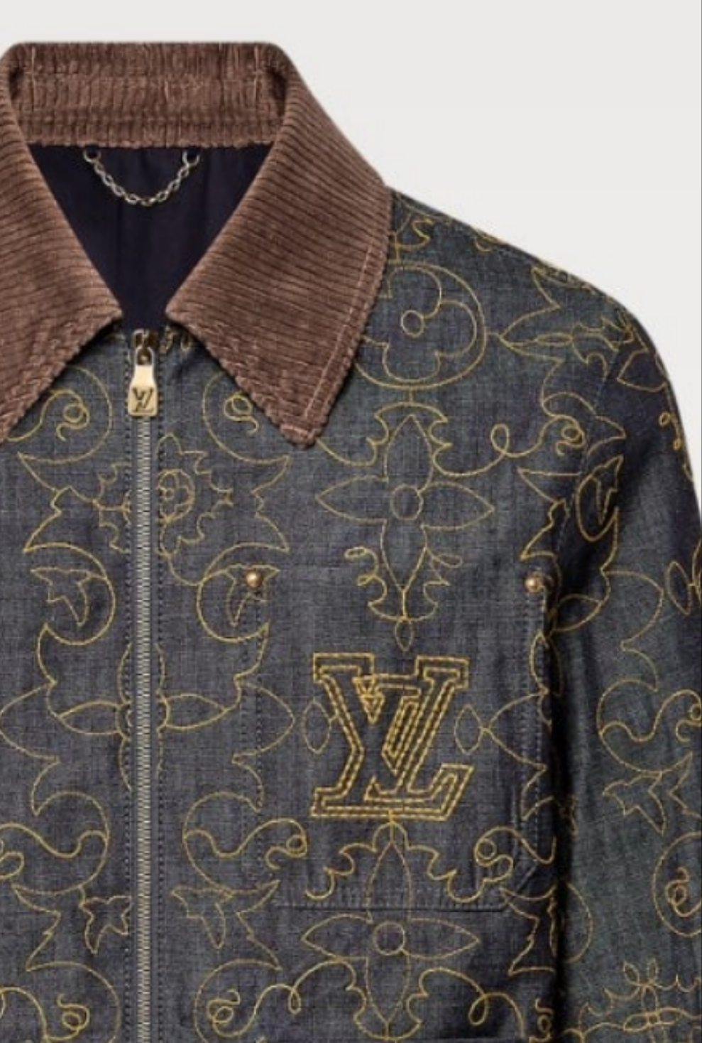 Louis Vuitton Embroidered Denim Jacket and Embroidered Denim Pants 2 piece outfit