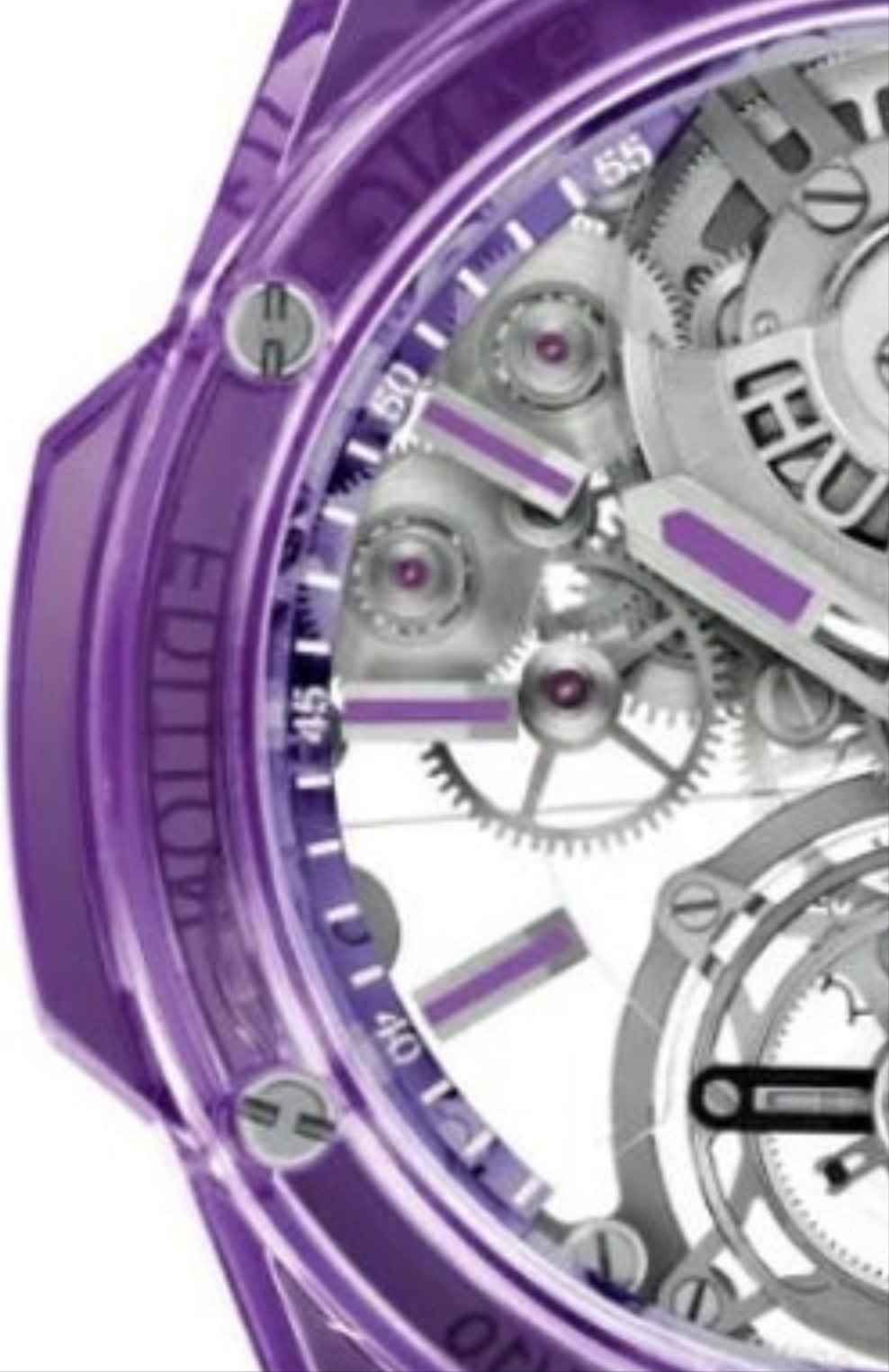 HUBLOT Big Bang Integrated Tourbillon Full Purple Sapphire 43 mm Transparent Dial Polished Purple Sapphire Crystal Bracelet 455.JM.0120.JM
Ref: 455.JM.0120.JM
