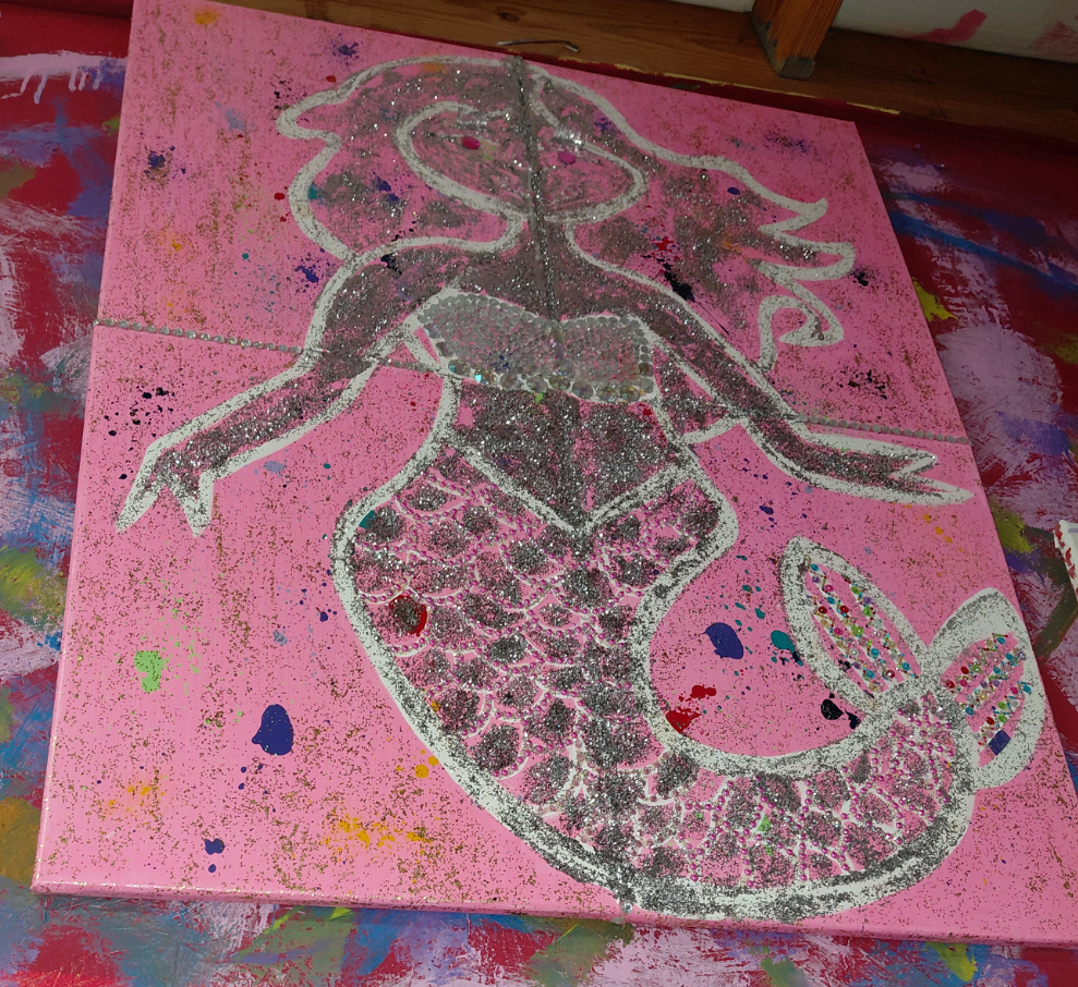 COCOMONEY ART Mermaid bling 1 OF 1 CUSTOM PIECE BY COCOMONEY Painting on canvas