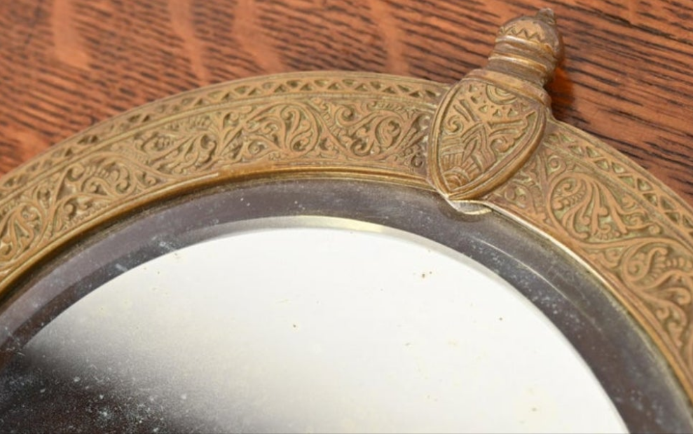Antique Tiffany & Co. Bronze Doré Alhambra Vanity Hand Mirror, Circa 1910