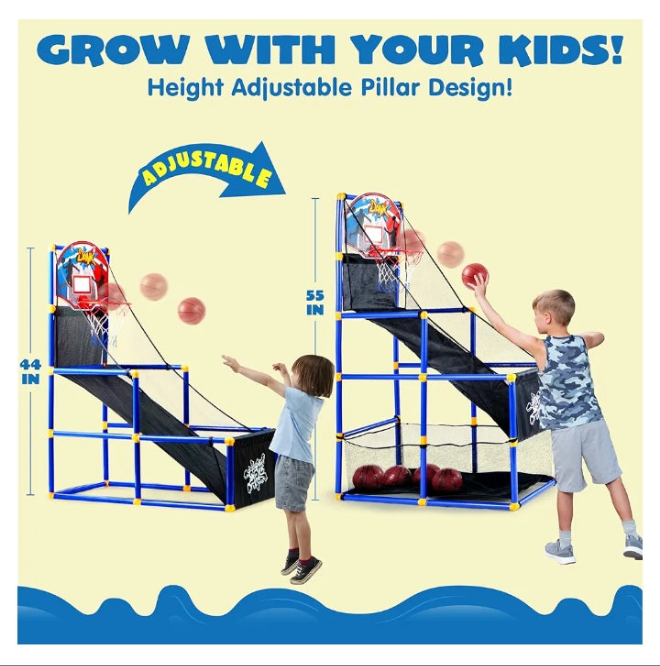 Arcade Basketball Game Set with 4 Balls and Hoop for Kids 3 to 12 Years Old Indoor Outdoor Sport Play - Easy Set Up - Air Pump Included - Ideal for Competition
