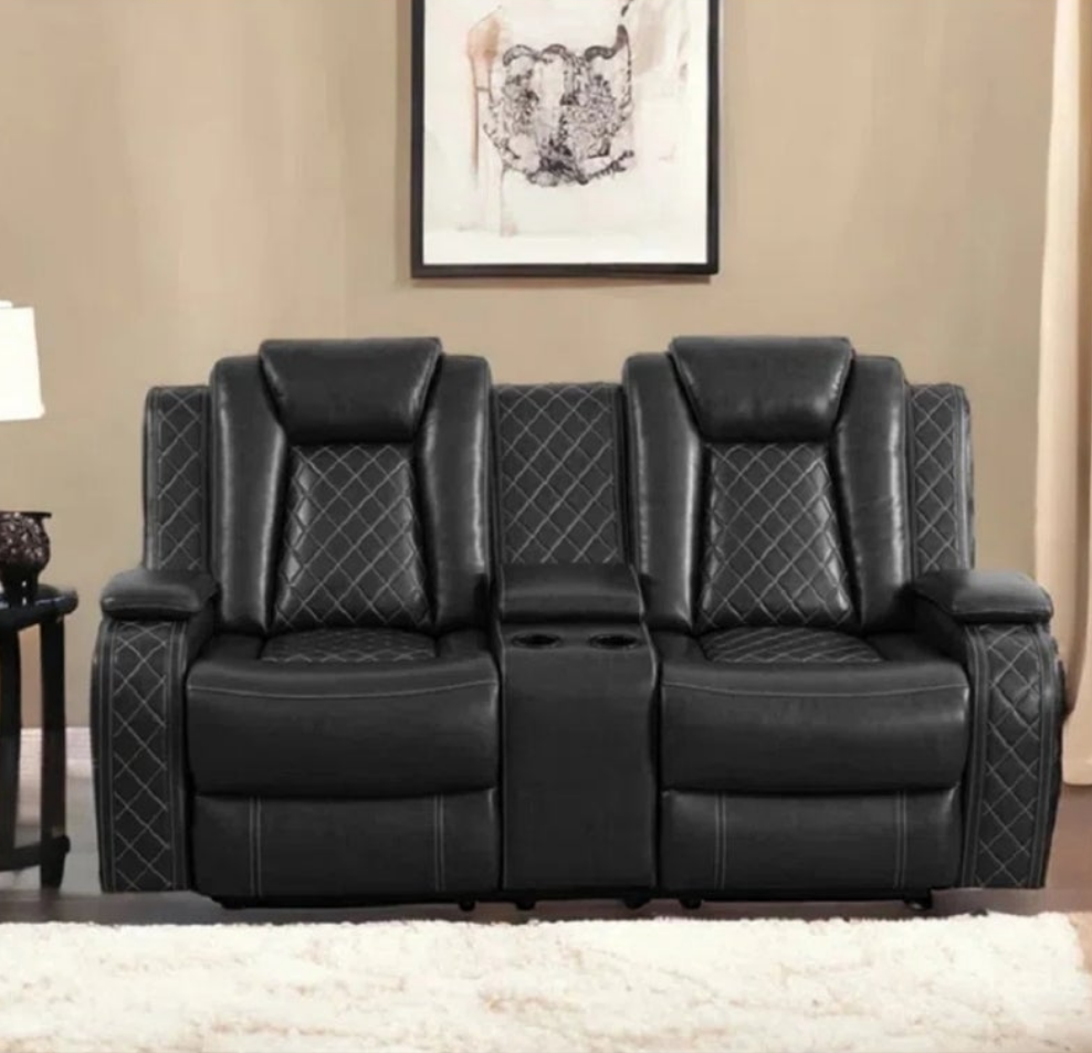 3 Piece Power Reclining Faux Leather with LED Light Living Room Set Movie room Living Room Ding Room Game Room