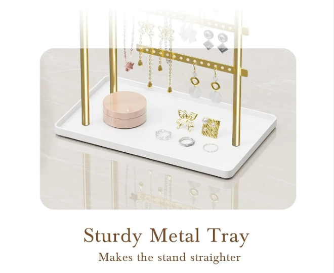 Jewelry Holder Organizer Stand - Adjustable Tall 17.5" (Max), Sturdy Jewelry Hanger for Necklaces, Earrings, Bracelets, Rings, Jewlery Display and Storage,