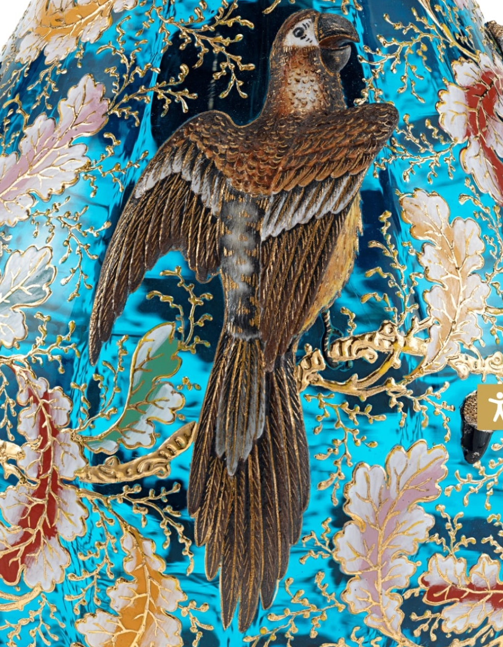Moser Blue Glass and Enamel Parrot Ewer