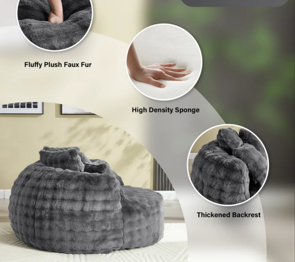 Oversized Faux Fur Round Barrel Accent Chair Pillow Back Large Sofa Chair, No Assembly Required
