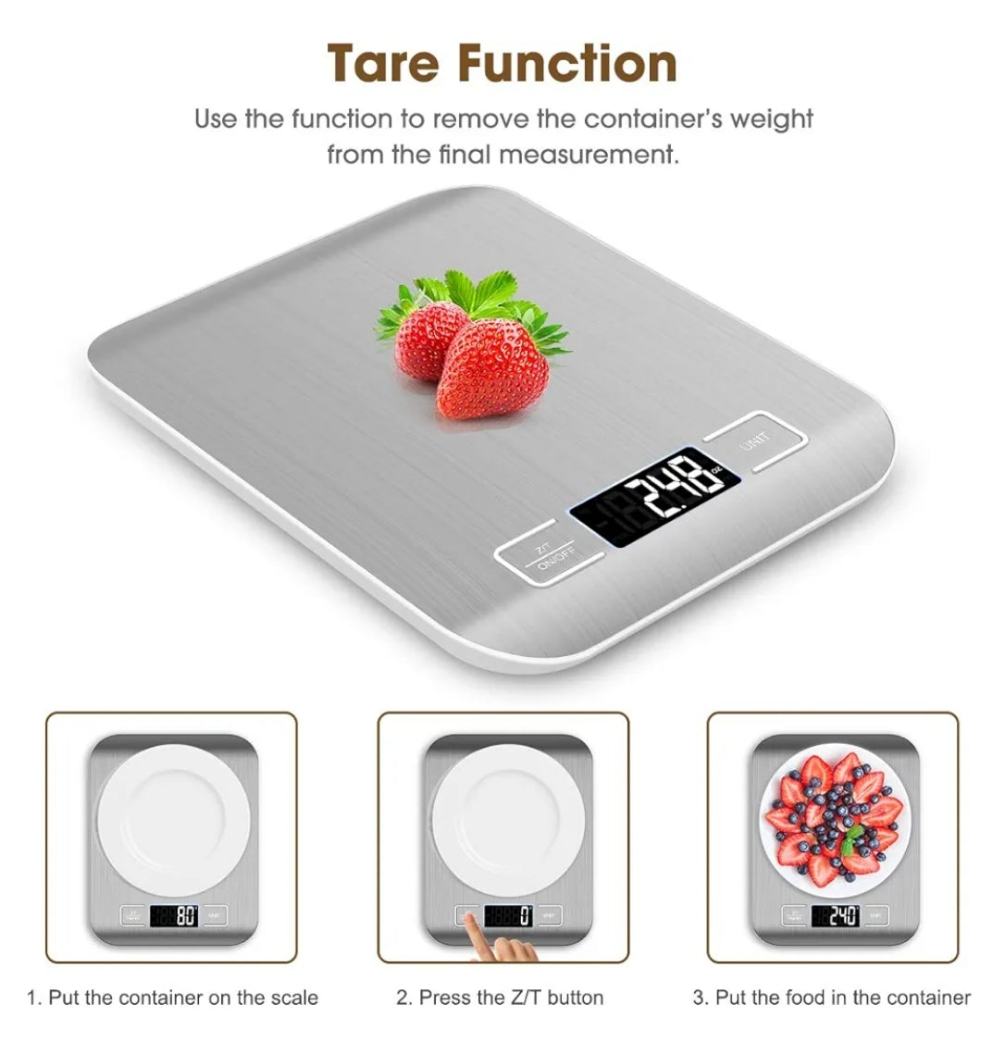 Food Scale, 22lb Digital Kitchen Scale Weight Grams and Oz for Baking and Cooking, 1g/0.1oz Precise Graduation, Easy Clean Stainless Steel