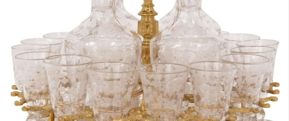 A French 19th century Belle Époque period Baccarat crystal Cave à Liqueur with glasses and decanters