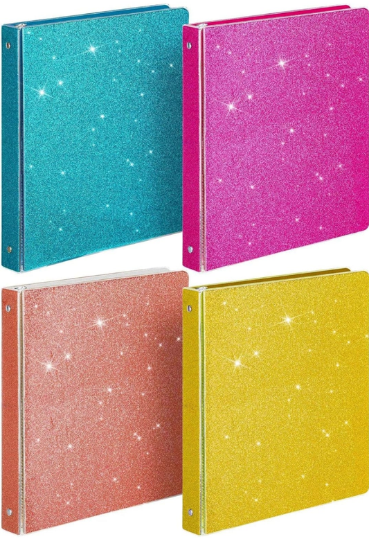 4 Pieces 3 Ring Binder Glitter 1 Inch Round Ring Binder Organizer Cute Office Accessories for Office, 11.61 x 10.24 x 1.38 Inches, Gold, Rose Pink, Rose Gold, Light Blue