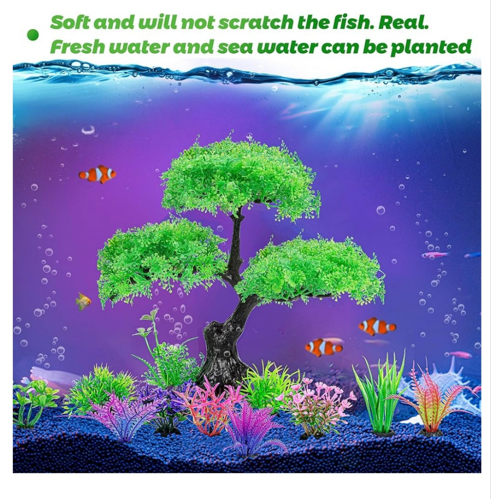 Aquarium Artificial Plastic Plants Decoration, Aquarium Tree Decor Set, Goldfish Betta Fish Tank Decorations Hides Accessories