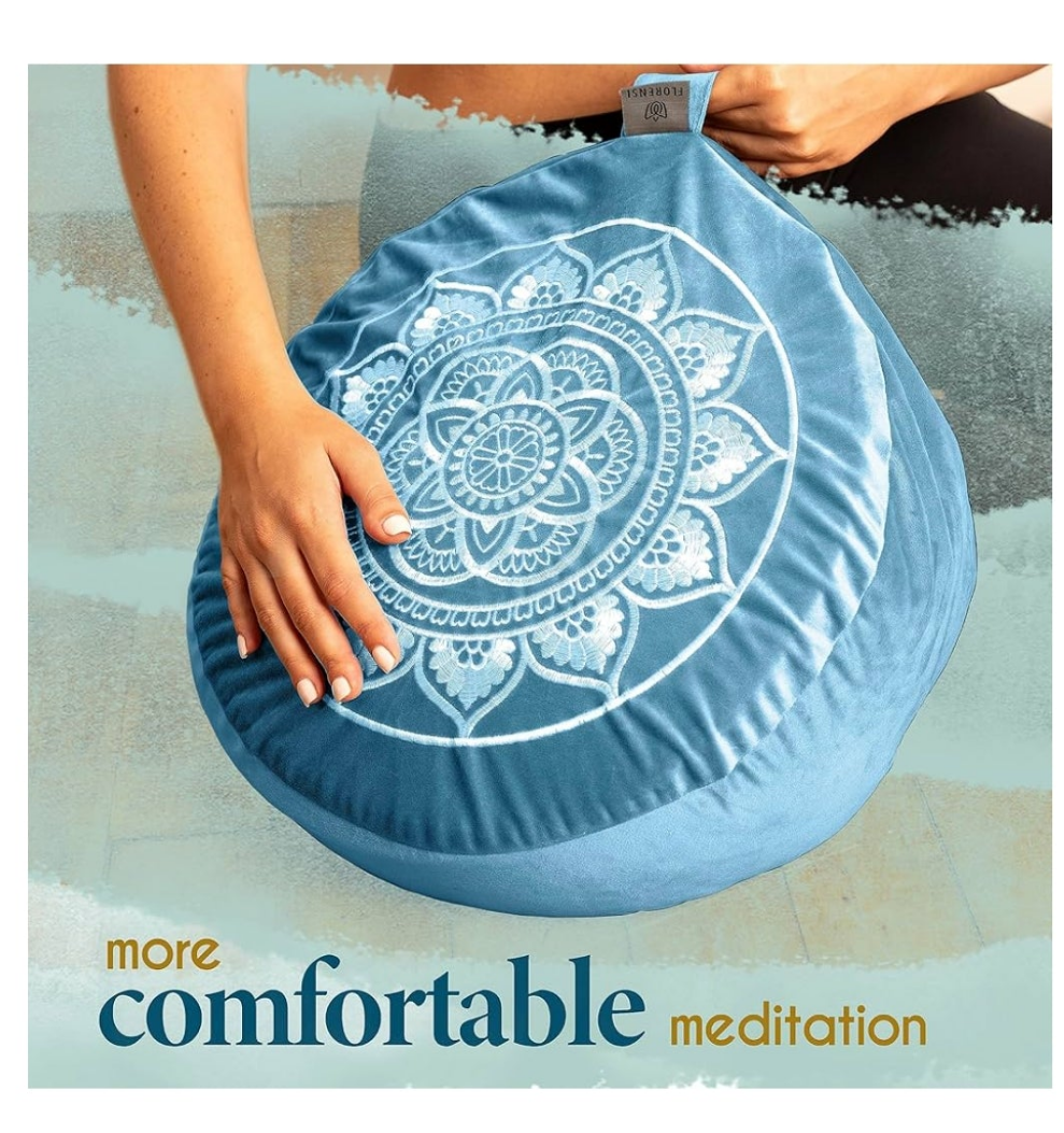 Meditation Cushion - Comfortable Floor Pillow - Traditional Tibetan Meditation Pillow with Beautiful Velvet Cover - Large Floor Cushion Seating for Adults - Premium Yoga Buckwheat Bolster