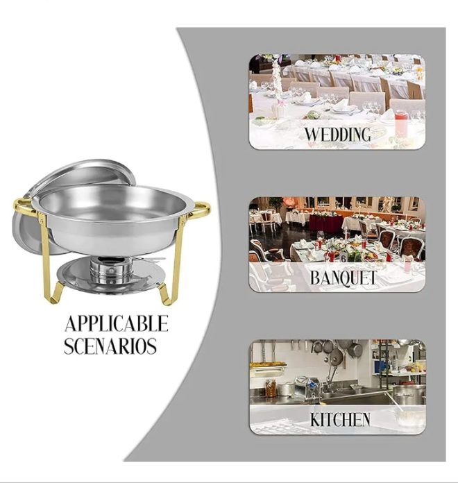 Gold Plated Chafing Dish Set, Stainless Steel Durable Buffet Server Food Warmer Tray,Food Pan and Fuel Holder, for Party Restaurant Wedding