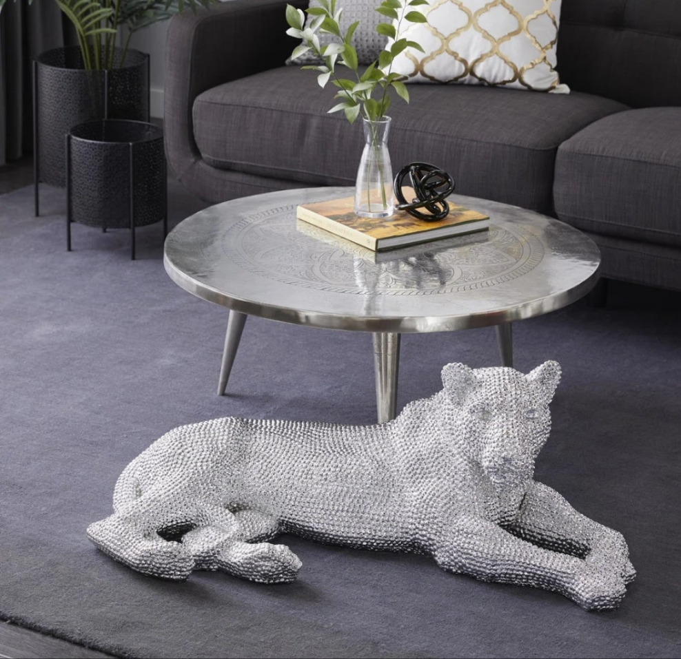 Floor Leopard Decorative Sculpture with Carved Faceted Diamond Exterior