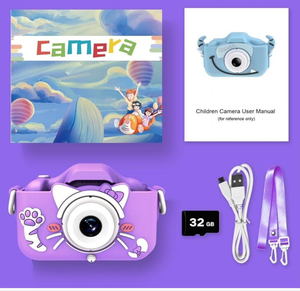 Kids Camera Toys for 3 and up Year Old Girls Boys,Children Digital Video Camcorder Camera with Cartoon Soft Cover, Best Chritmas Birthday Festival Gift for Kids - 32G SD Card Included