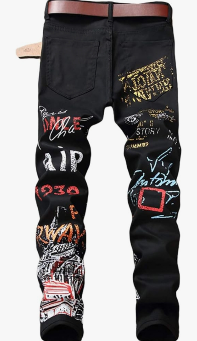 Men's Printed Jeans Skinny Denim Pants