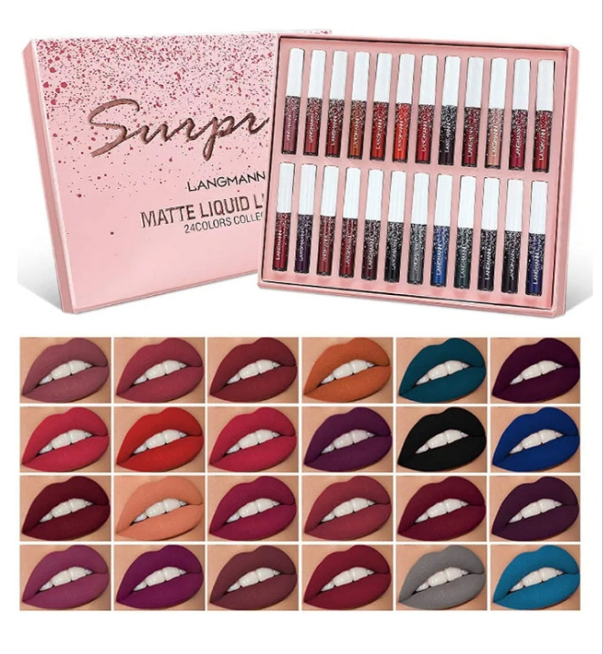 24Pcs Matte Liquid Lipstick Set Waterproof Lip Gloss Kit Long Lasting Lipgloss Kit