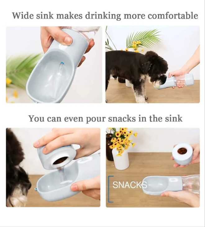 Pet Water Bottle for Walking, Multifunctional and Portable Dog Travel Water Dispenser with Food Container,Detachable Design Combo Cup for Drinking and Eating,Suitable for Cats and Puppy