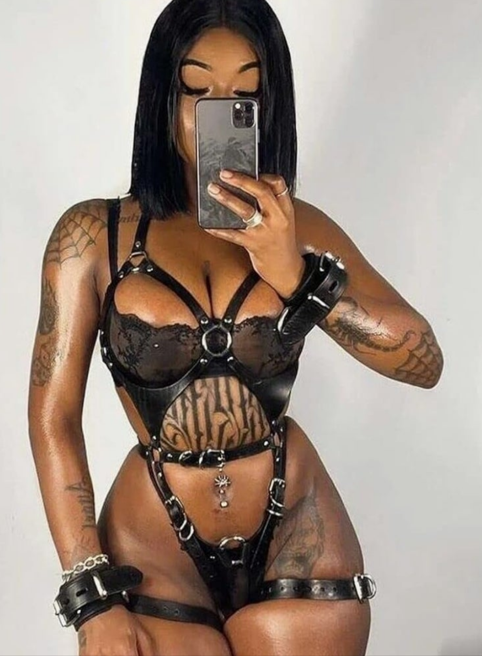 Leather Body Belts Punk Adjustable Faux Leather Body Chest Belt Clubwear with Fancy Buckles Rings