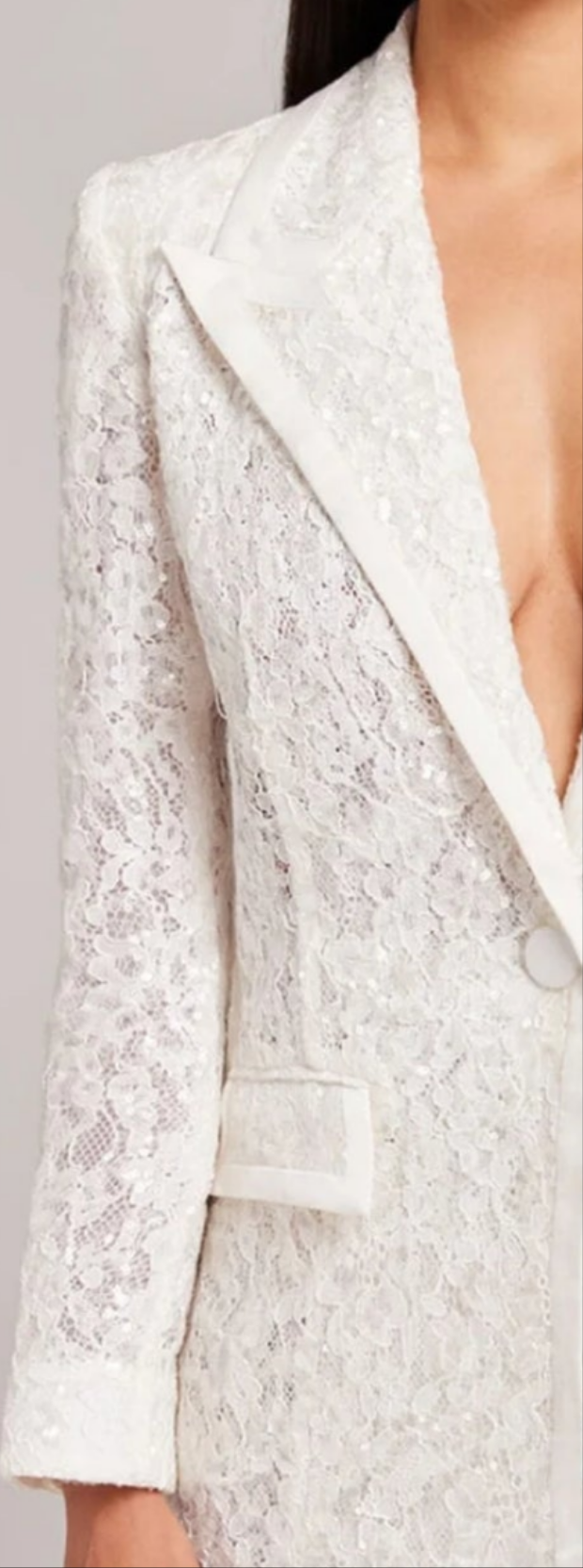 Lace Embroidered Hollow Out Sequin Two Piece Pant Set-White COCOMONEY