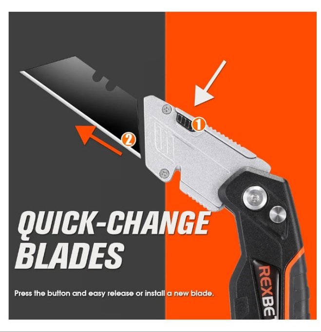 REXBETI Retractable Folding Utility Knife, 6 Pack, SK5 Heavy Duty Box Cutter for Cartons, Cardboard and Boxes, Blade Storage Design, Extra 20 Blades Included
