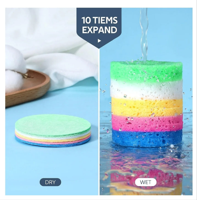 Compressed Facial Sponges for Daily Facial Cleansing and Exfoliating, 100% Natural Cosmetic Spa Sponges for Makeup Remover,