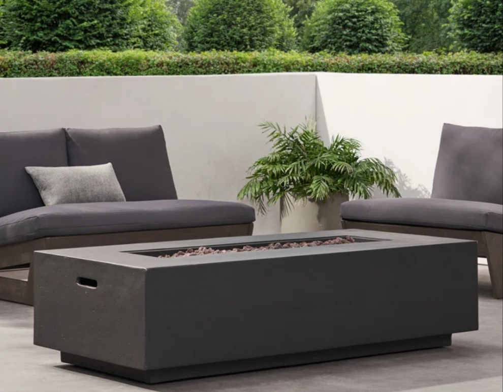 Rectangle Concrete Propane Smokeless Fire Pit Table with Hidden Fuel Tank with storage cover
