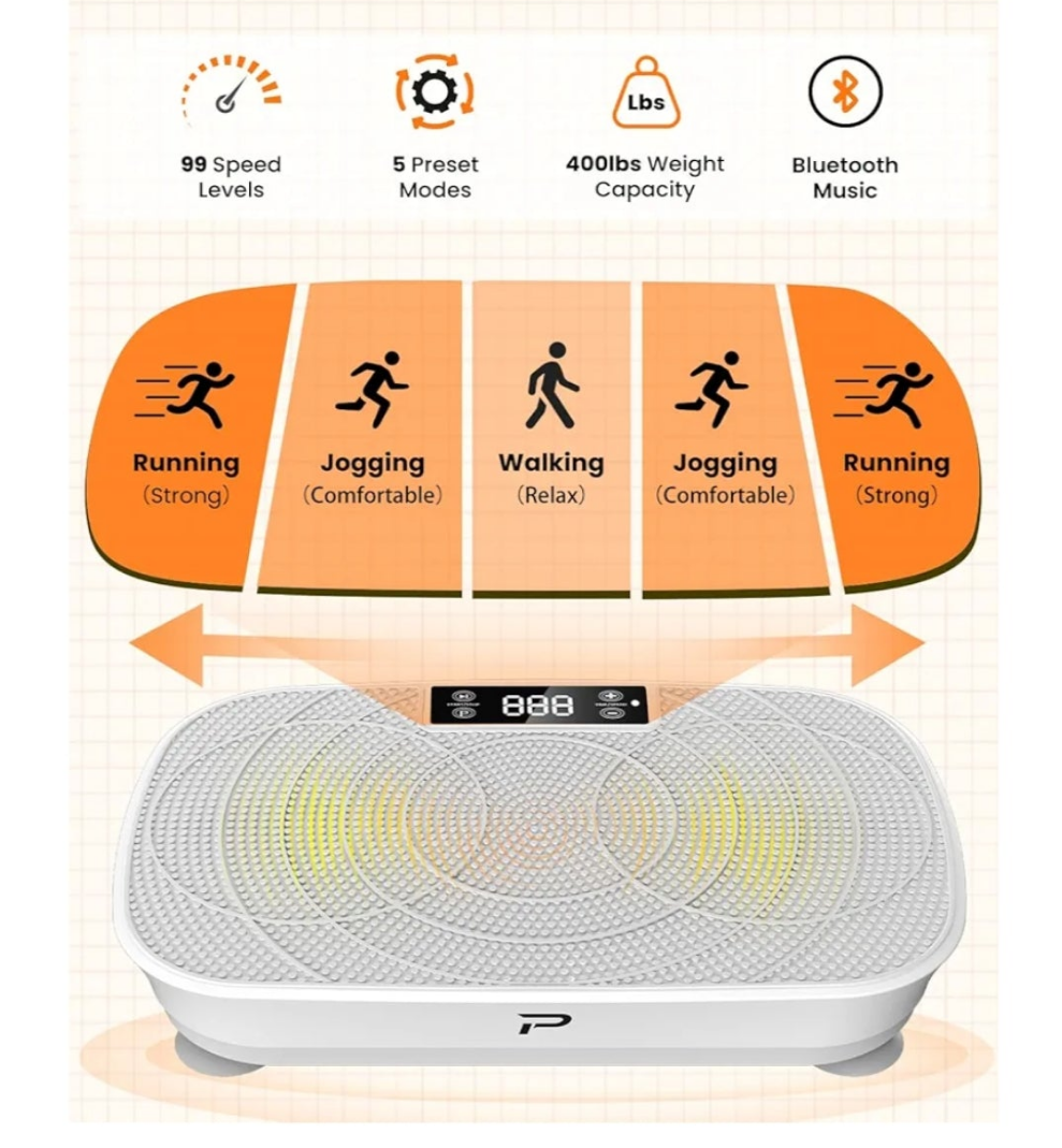 Vibration Plate Exercise Machine - Bluetooth Music & 400LBS Capacity Vibration Plate for Lymphatic Drainage & Weight Loss with 99 Speed Levels, Whole Body Waver Vibration Plate for Home Fitness