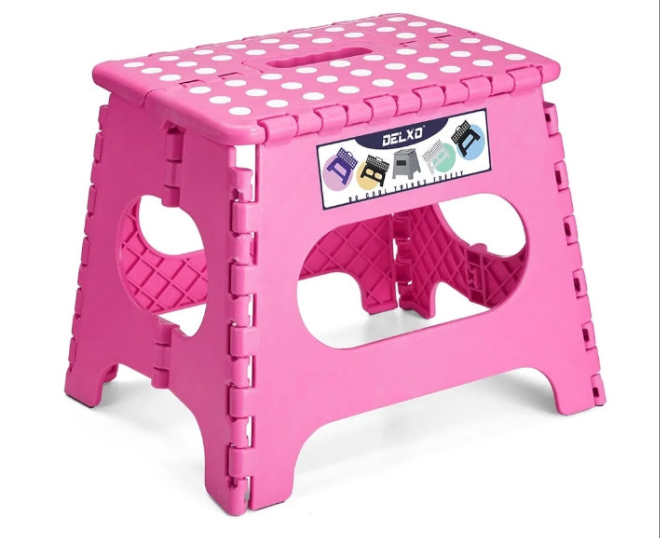 Folding Step Stool,11 Inch Non-Slip Foldable Step Stools for Kids and Adults,Portable Foldable Step Stool Lightweight Small Folding Stool with Handle for Kitchen Bathroom in White,1 Pack
