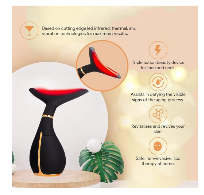 GLO24K Red Light Beauty Device for Face and Neck. Based on Triple Action L E D, Thermal, and Vibration Technologies