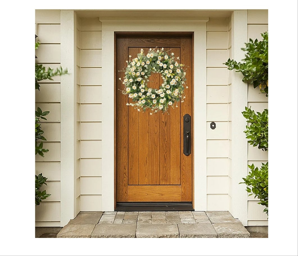 Wreath 24 Inch Spring Summer Wreath Fake Silk Floral Wreath with Green Eucalyptus Leaves and Lavender for Front Door Window Wall Wedding Farmhouse Festival Decor 1 piece