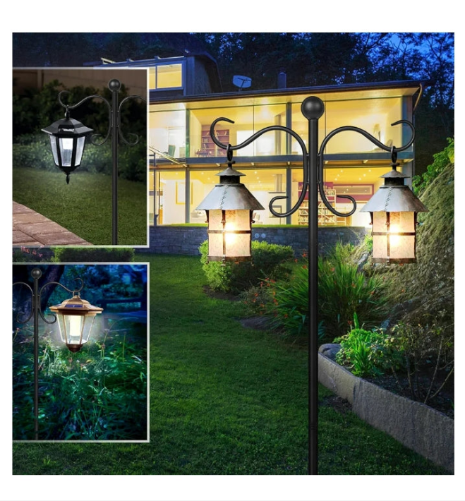 76 Inch Adjustable Double Shepherds Hooks for Outdoor Heavy Duty, Two Sided Garden Bird Feeder Pole for Hanging Plant Baskets, Solar Lights, Weddings Decor
