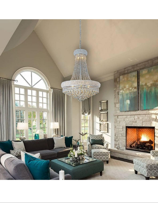 13-Lights Chrome Finish Classic Empire Style K9 Crystal Chandelier Ceiling Light for Living Room Foyer Dining Room Hallway Bedroom (24×31.5 inch) New Packaging Easy to Install