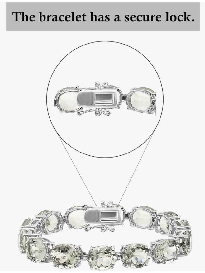 12X10mm Oval Green Amethyst Rectangular Grooves Tennis Bracelet for Women in 925 Sterling Silver