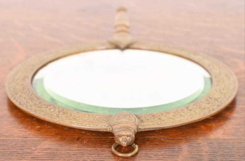 Antique Tiffany & Co. Bronze Doré Alhambra Vanity Hand Mirror, Circa 1910
