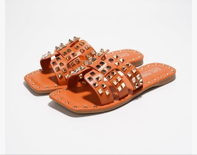 Stylish Slide Sandals for Women - Womens Sandals with Gold Spikes - Studded Open-Toe Summer Slides for Women - Slip-On Women's Sandals